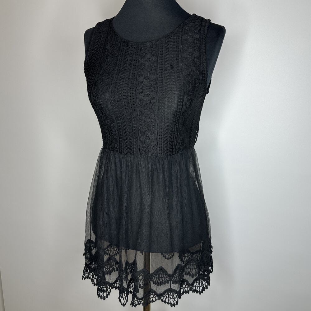 Rebellion Again Lace Black Sheer Crochet Sleeveless Top Size Small Whimsigoth
